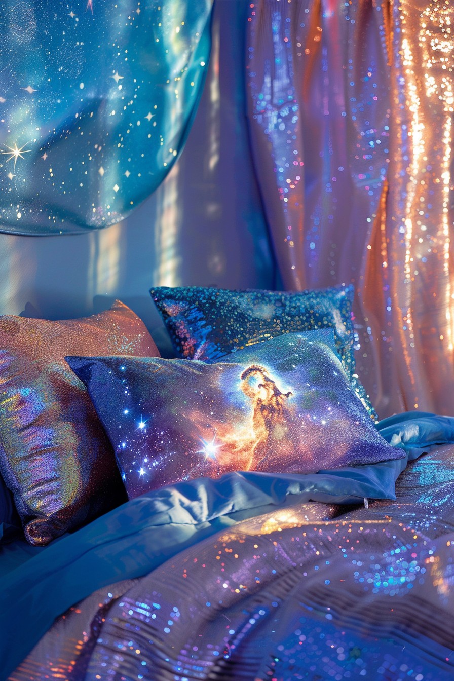 Holographic Space-Themed Throw Pillows