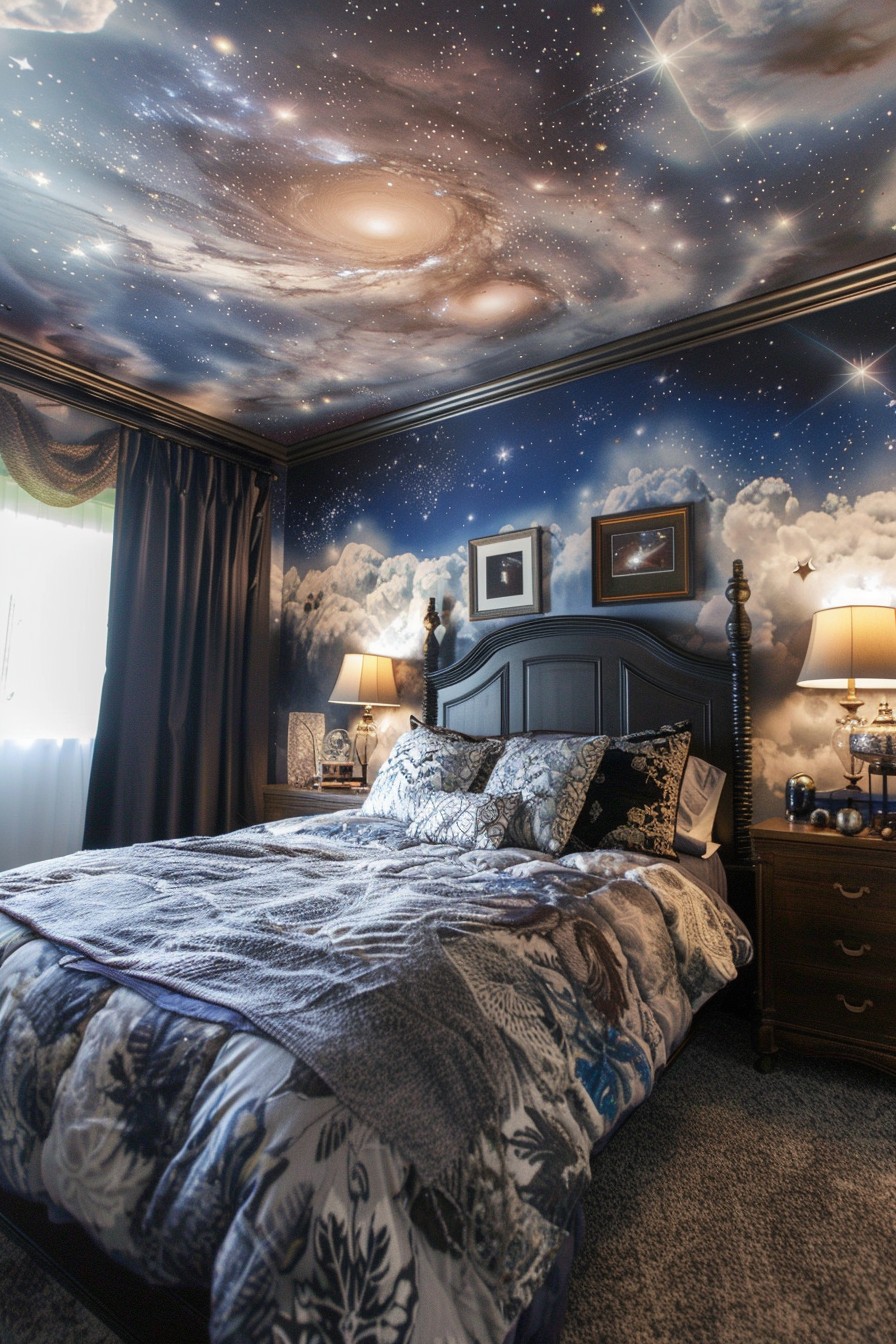 Hand-Painted Galaxy Ceiling Mural