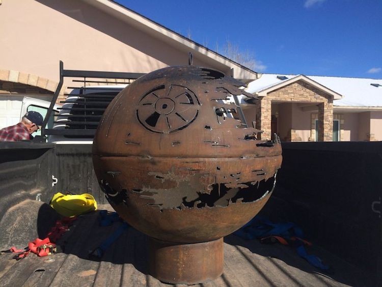 Transform your backyard into a galaxy far, far away with the Death Star fire pit by KG Metal Firepits!