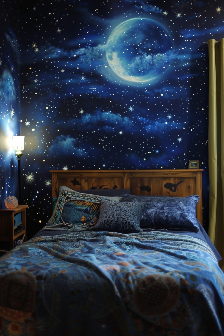 Dark, Starry Night Sky Accent Wall