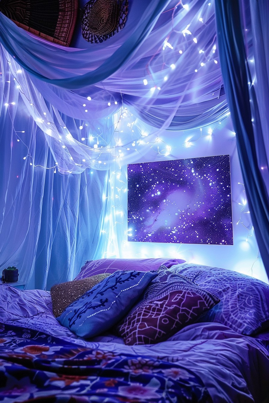 Bed Canopy with Twinkle Lights