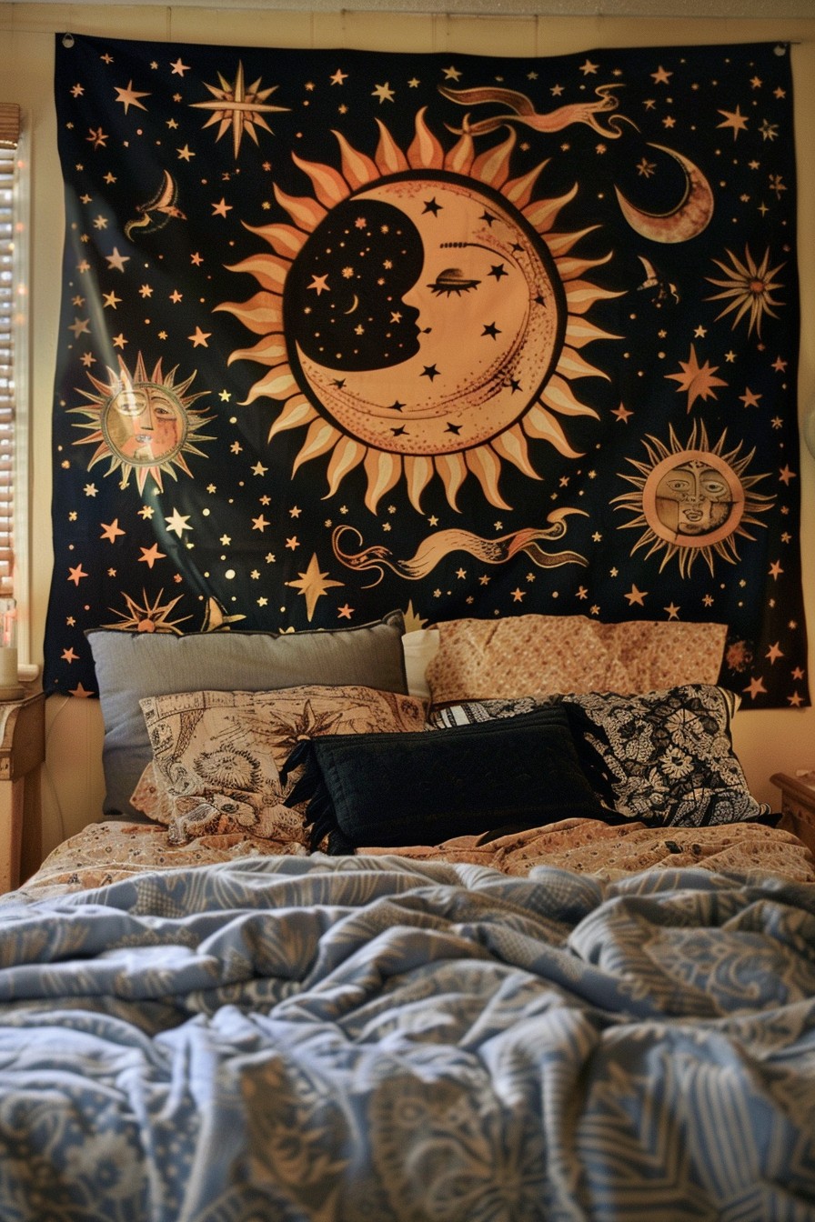 Sun, Moon, and Stars Themed Wall Tapestry