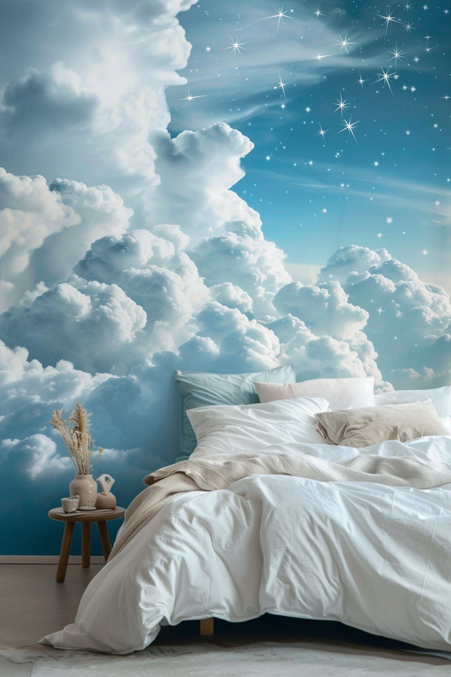 Ethereal Cloud and Star Ceiling Wallpaper